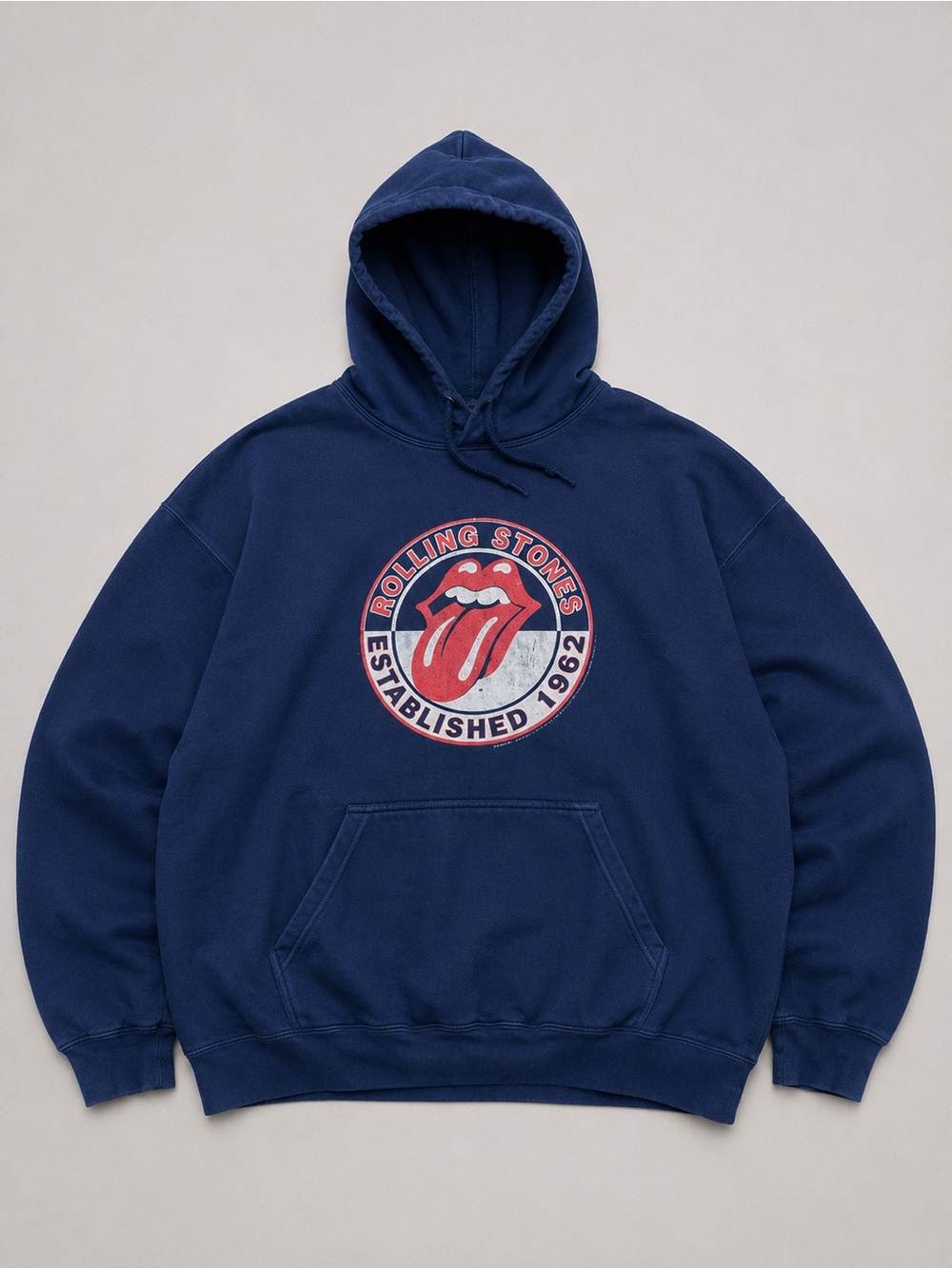 the Rolling Stones Navy Pullover Hoodie with Red Tongue Logo